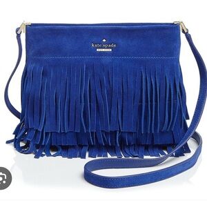 Kate Spade ‘sycamore run - cristi' suede fringe crossbody bag in cobalt blue